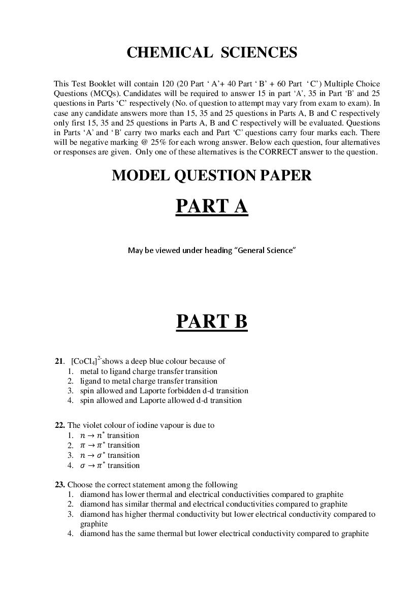 CSIR NET Model Question Paper Chemical Sciences - Page 1 of 22