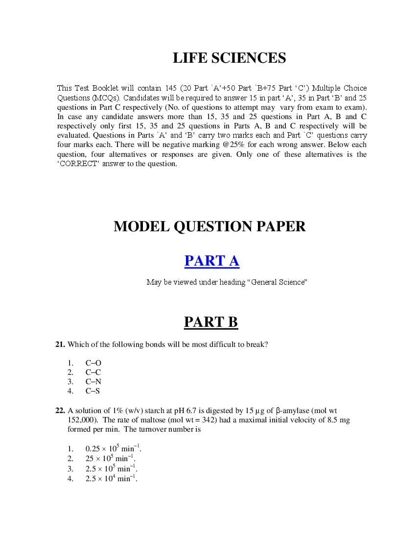 CSIR NET Model Question Paper Life Sciences - Page 1