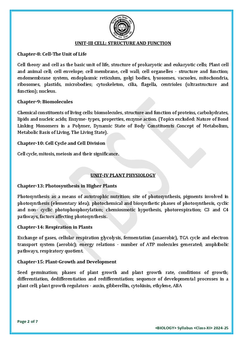 TBSE Class 11 Biology Syllabus 2025 (PDF) – Tripura Board Syllabus for 11th Biology