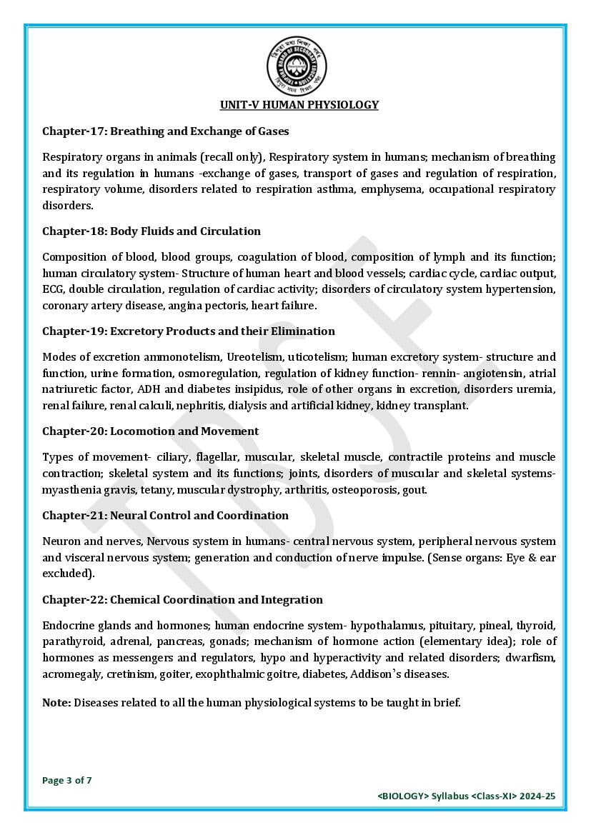 TBSE Class 11 Biology Syllabus 2025 (PDF) – Tripura Board Syllabus for 11th Biology