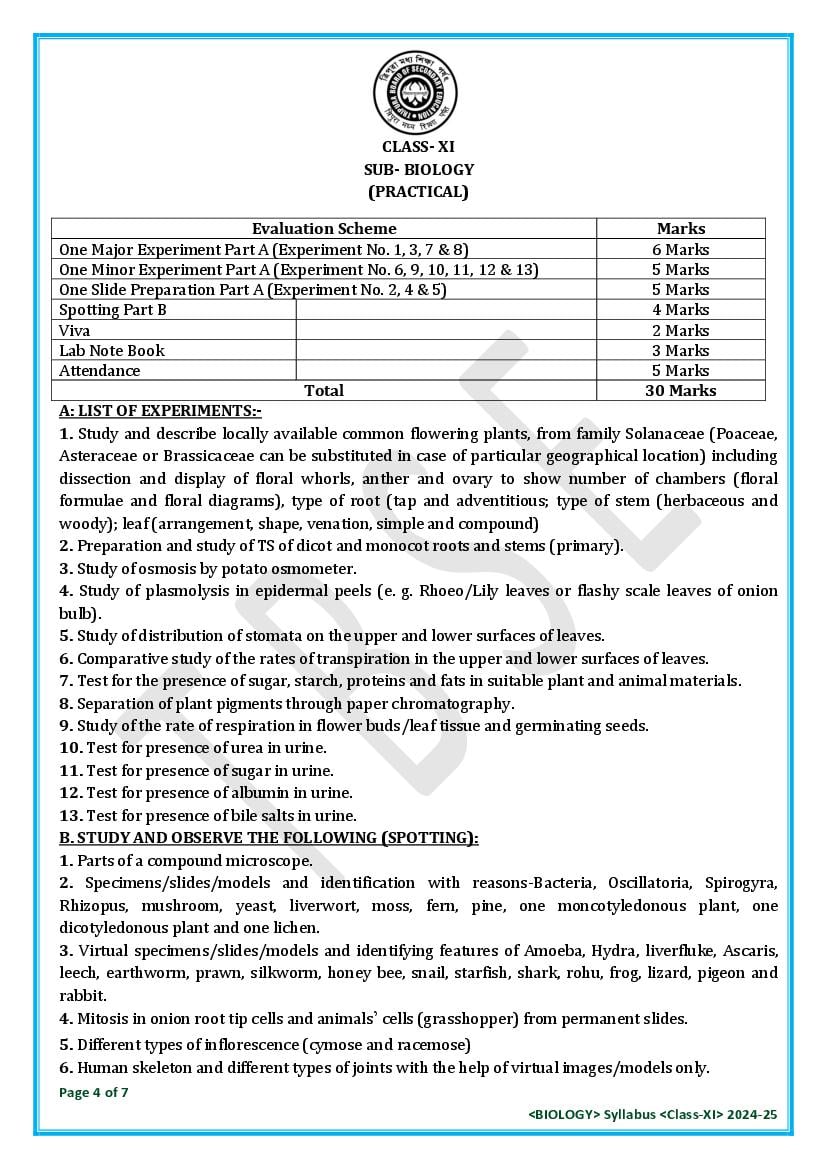 TBSE Class 11 Biology Syllabus 2025 (PDF) – Tripura Board Syllabus for 11th Biology