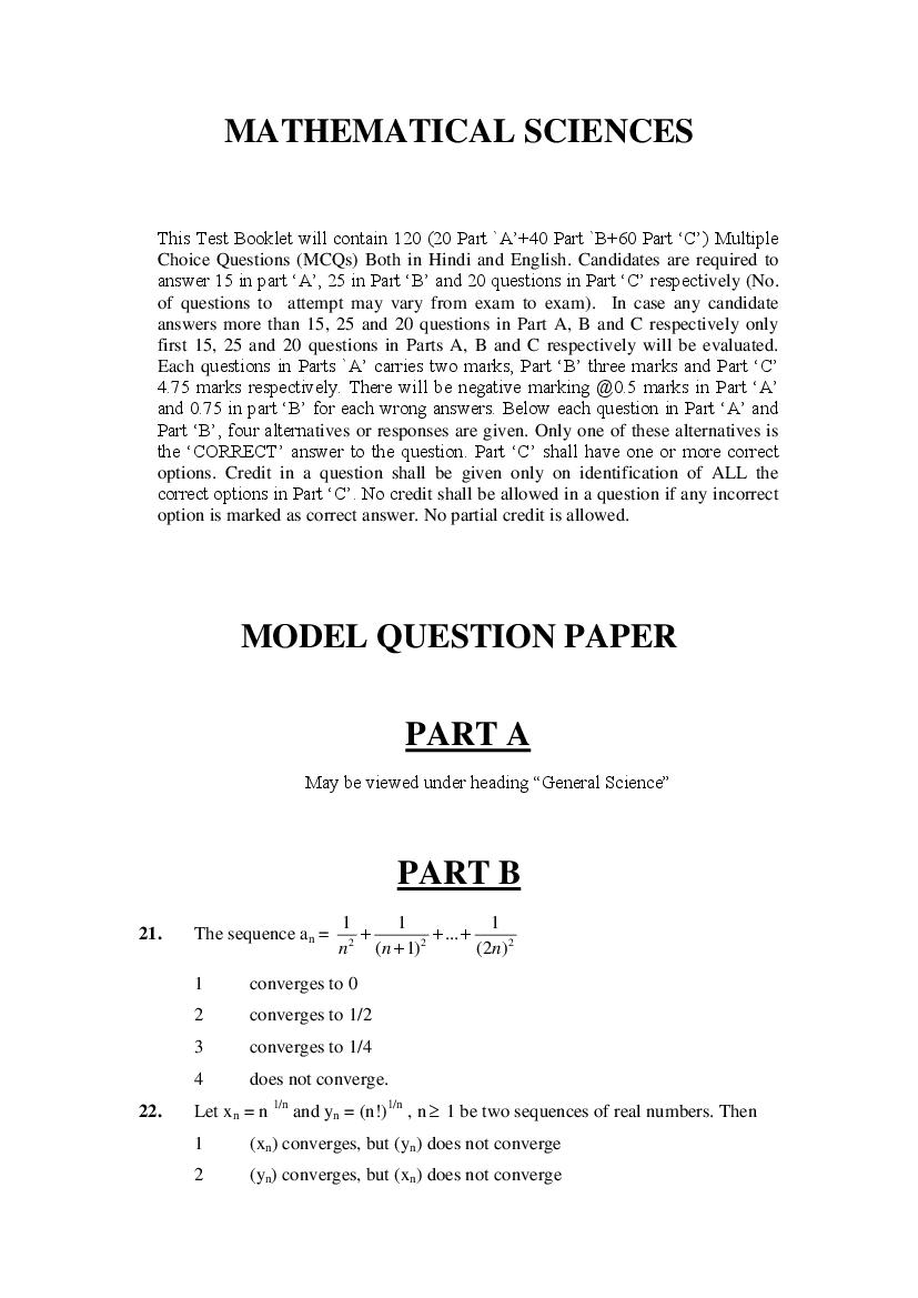 CSIR NET Model Question Paper Mathematical Sciences - Page 1