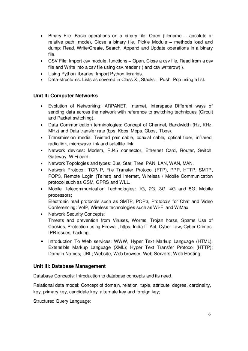 Cbse Class 11 Syllabus 2022 23 Computer Science Term 1 Term 2