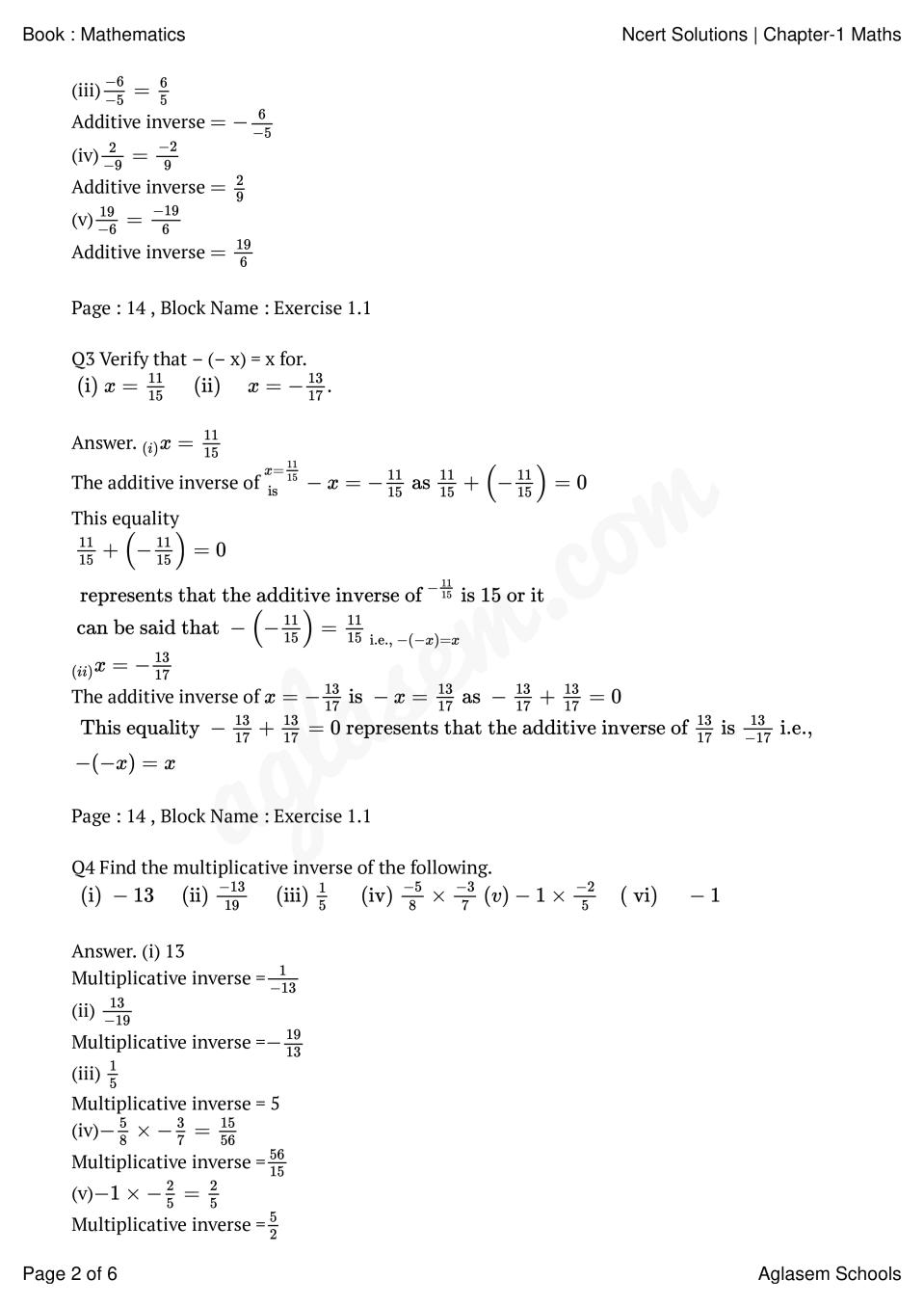class 8 maths chapter 1 assignment with answers