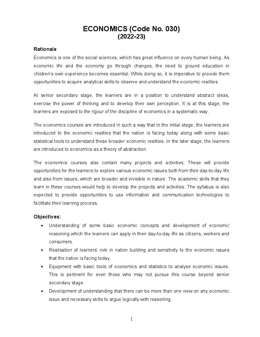 CBSE Class 12 Syllabus 2022-23 Economics - Page 1