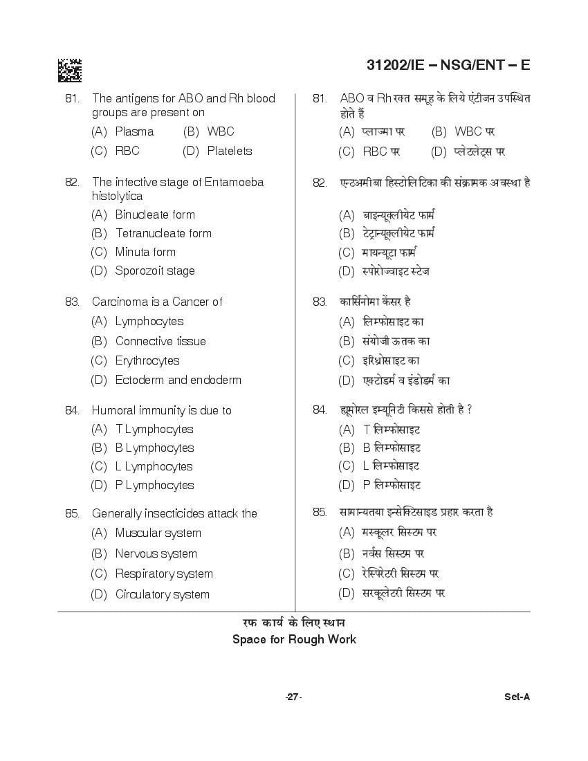 CG B.Sc Nursing 2021 Question Paper PDF with Final Answer Key