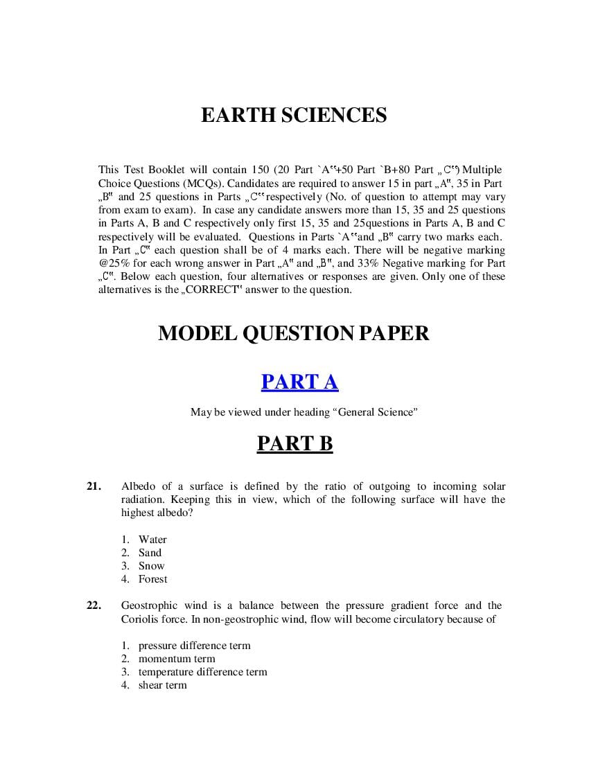 CSIR NET Model Question Paper Earth Sciences - Page 1 of 48