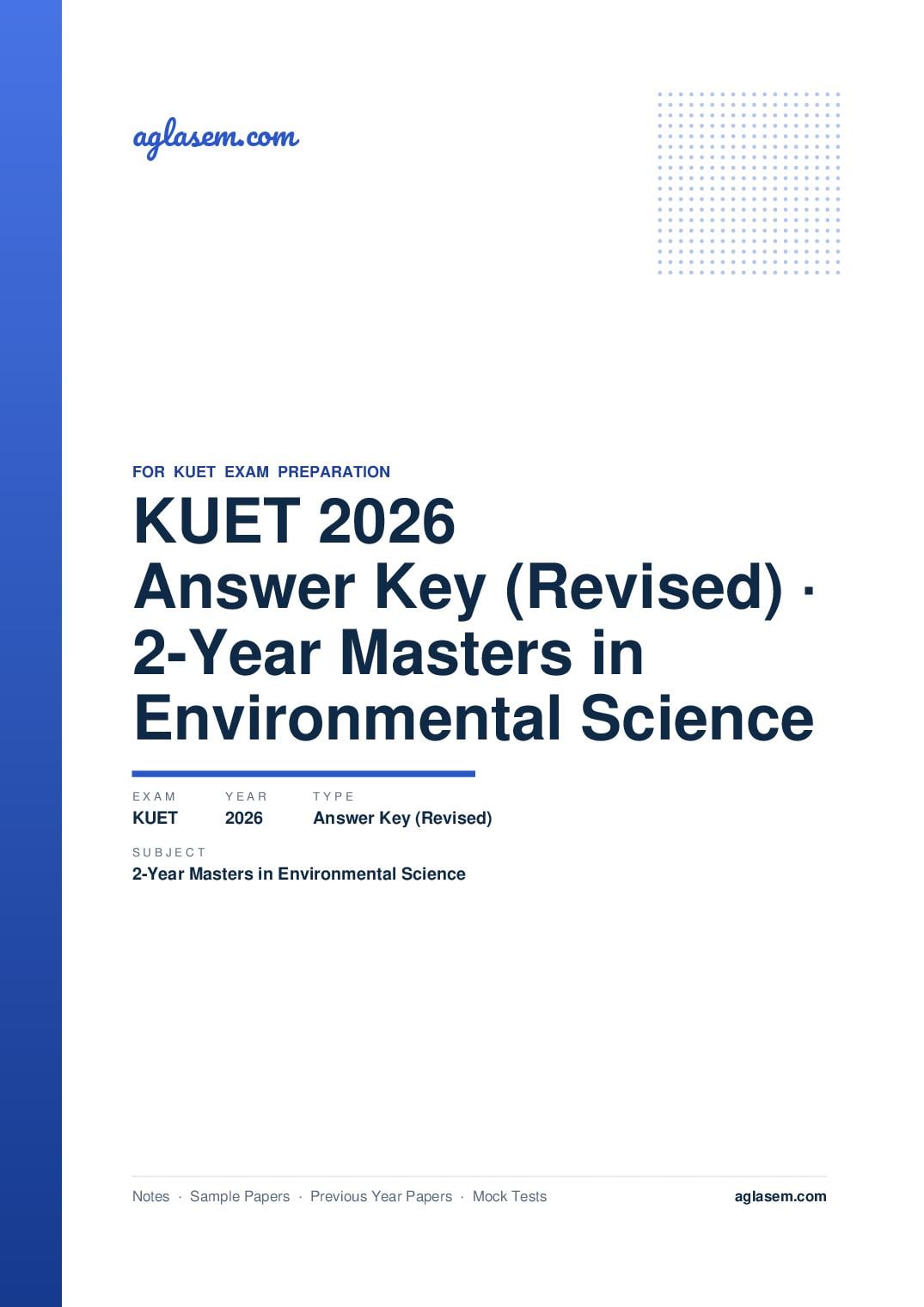 KUET 2026 Answer Key (Revised) 2-Year Masters in Environmental Science - Page 1 of 6