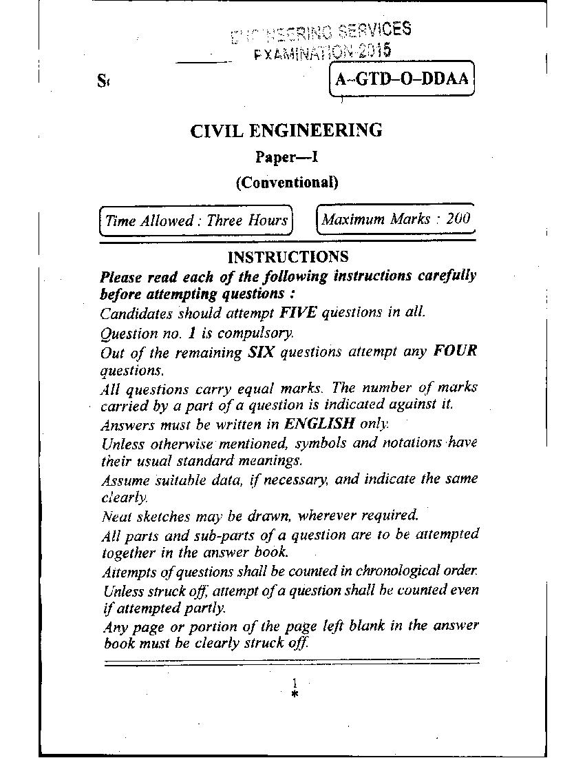 UPSC IES 2015 (Mains) Question Paper Civil Engineering Paper I - Page 1