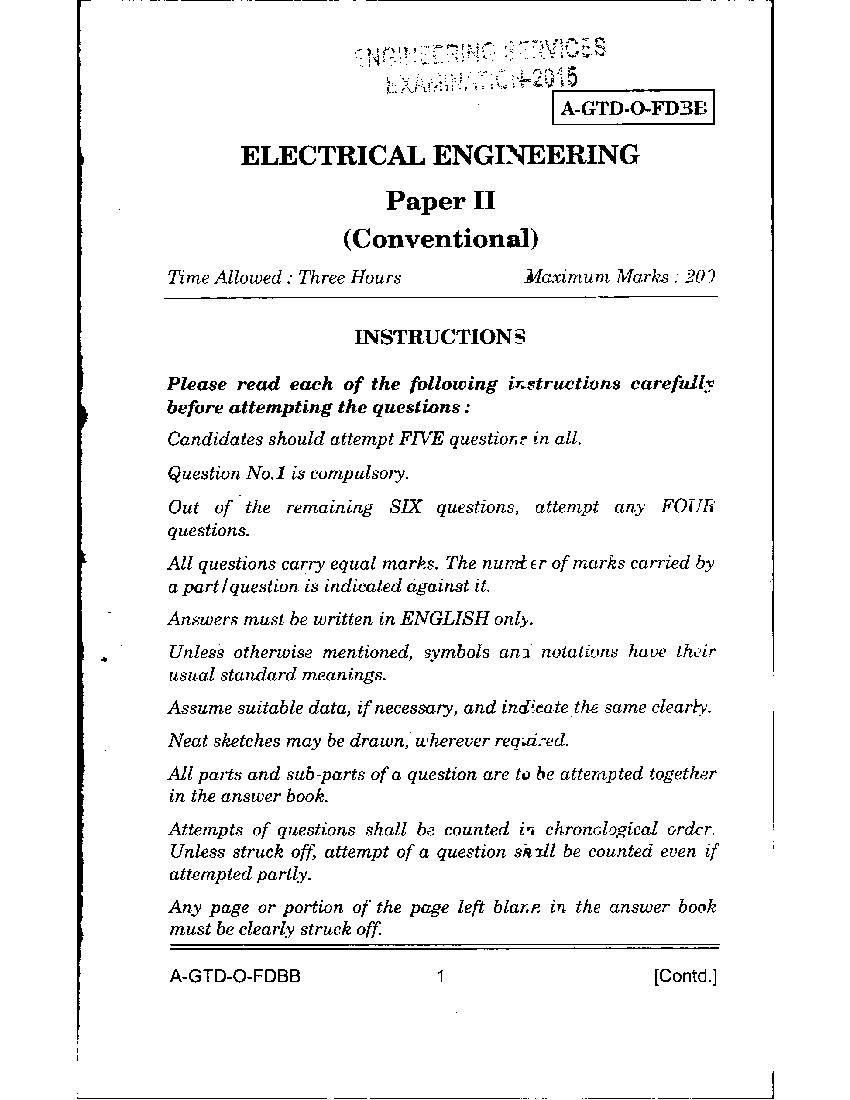 UPSC IES 2015 (Mains) Question Paper Electrical Engineering Paper II - Page 1