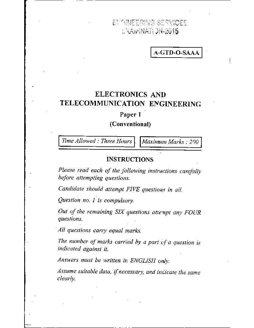 UPSC IES 2015 (Mains) Question Paper Electronics and Communication Engineering Paper I - Page 1