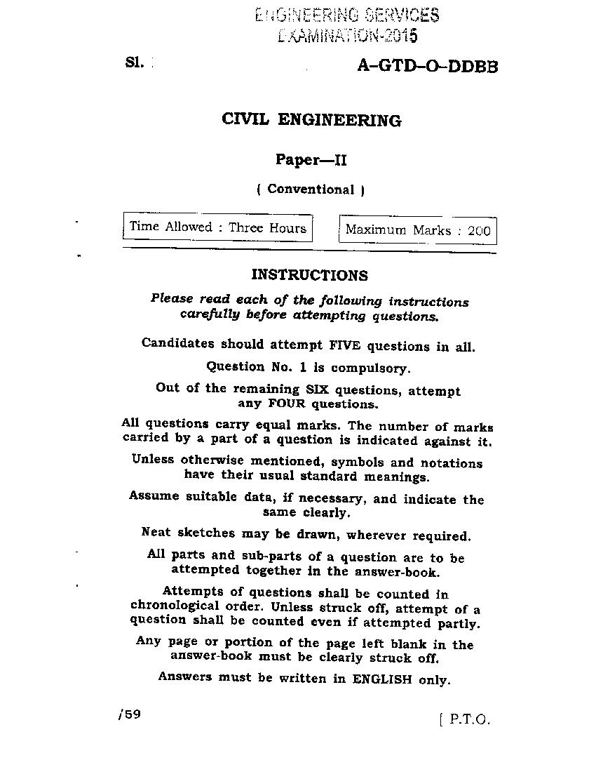 UPSC IES 2015 (Mains) Question Paper Civil Engineering Paper II - Page 1