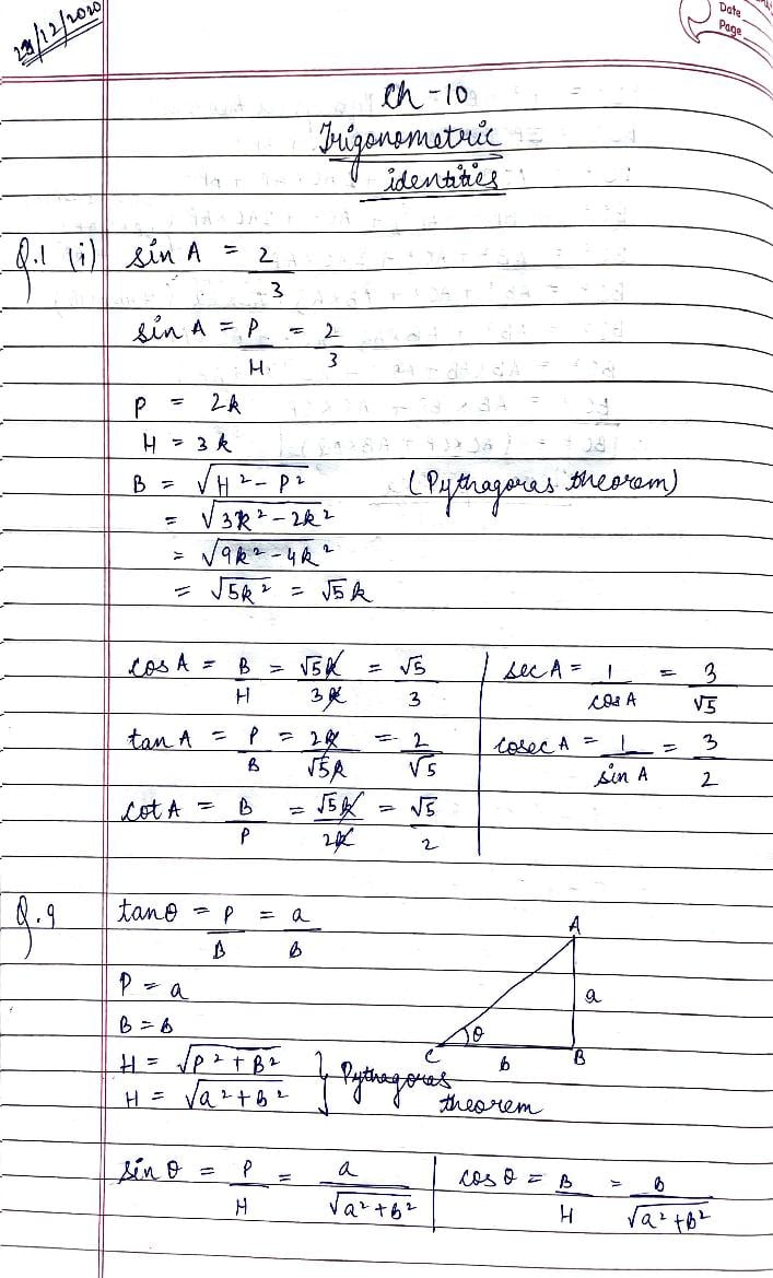 RD Sharma Solutions Class 10 Chapter 10 Trigonometric Ratios Exercise 10.1 - Page 1