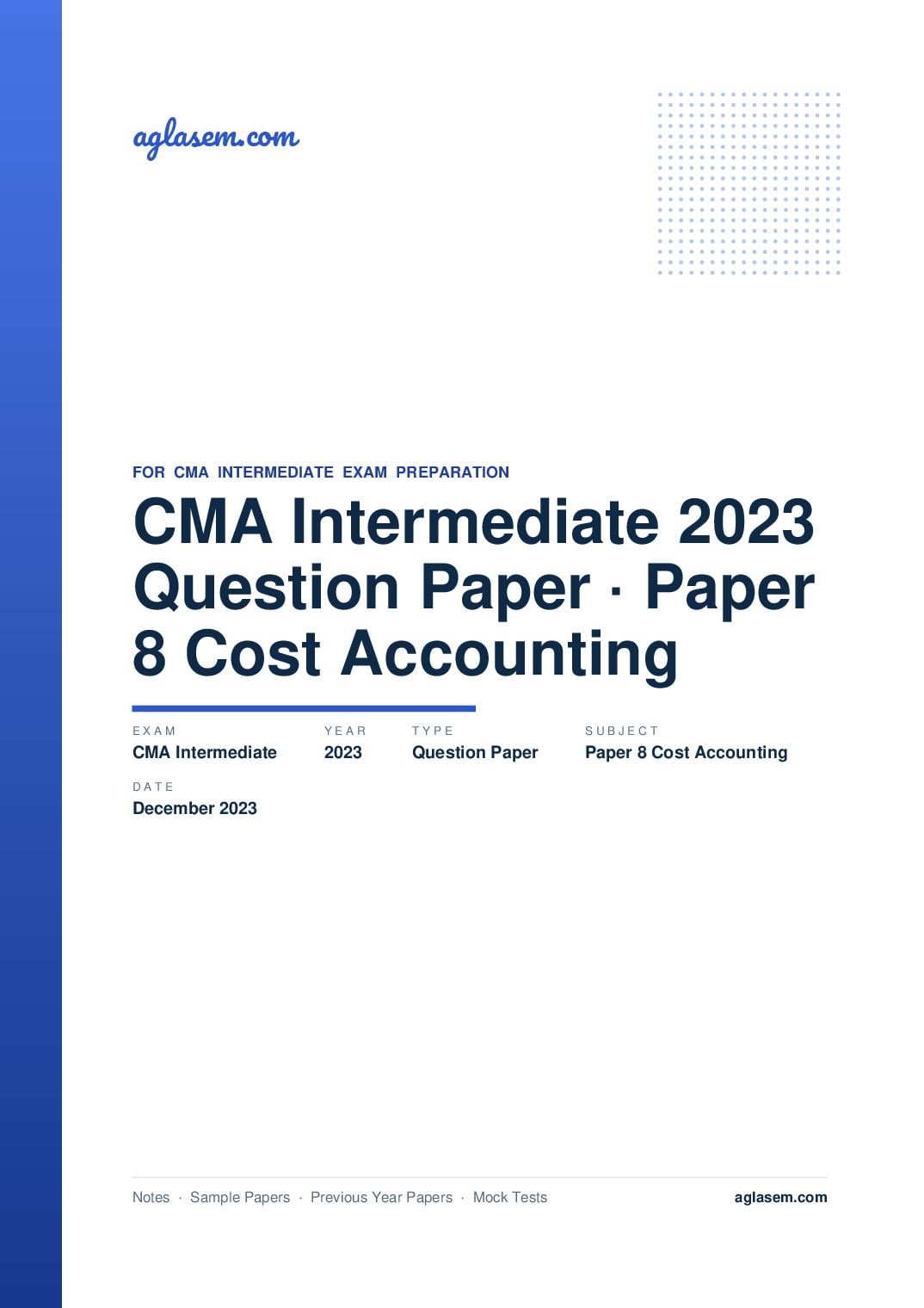 CMA Intermediate December 2023 Question Paper Paper 8 Cost Accounting - Page 1 of 12