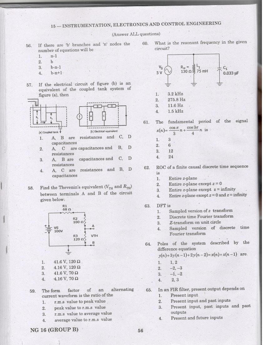 TANCET 2016 Question Paper for Instrumentation Electronics Control Engineering - Page 1