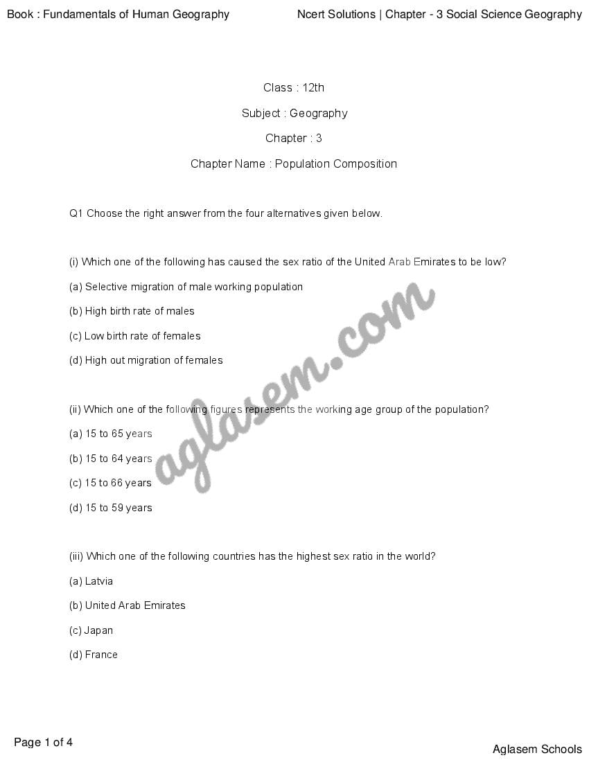 NCERT Solutions For Class 12 Geography Chapter Population Composition (PDF)