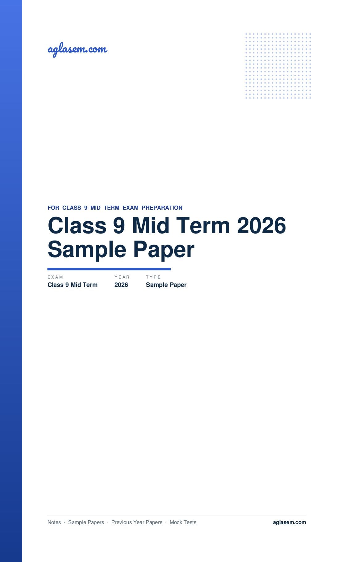Class 9 Mid Term Sample Paper 2026 गणित - Page 1 of 11