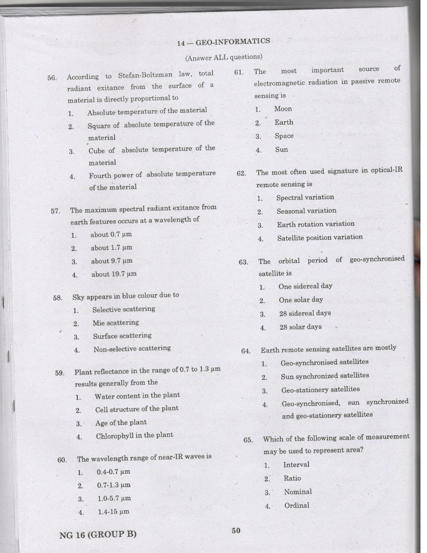 TANCET 2016 Question Paper for Geo Informatics - Page 1