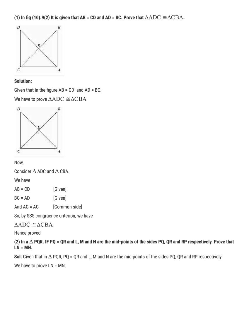 RD Sharma Solutions Class 9 Chapter 10 Congruent Triangles Excercise 10.4 - Page 1