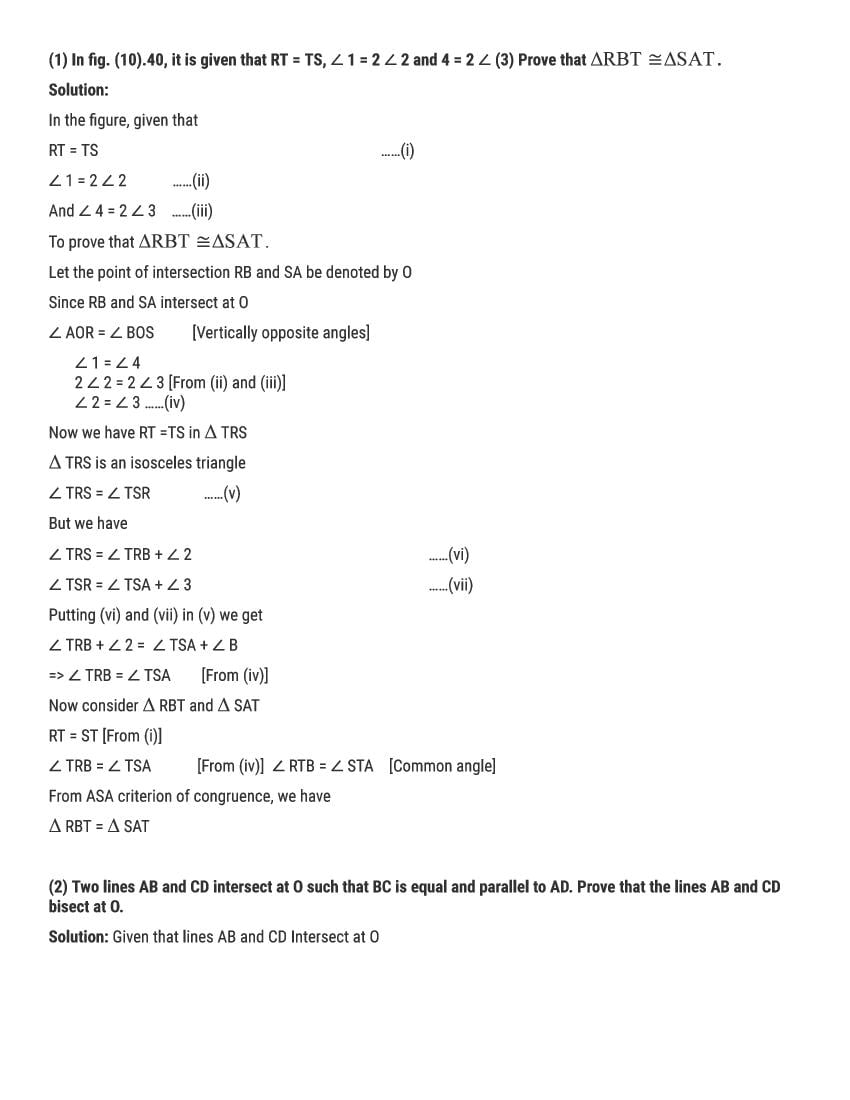 RD Sharma Solutions Class 9 Chapter 10 Congruent Triangles Excercise 10.2 - Page 1