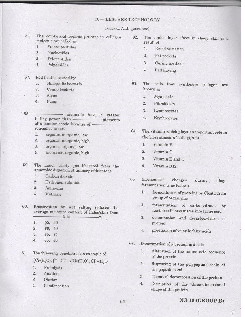 TANCET 2016 Question Paper for Leather Technology - Page 1