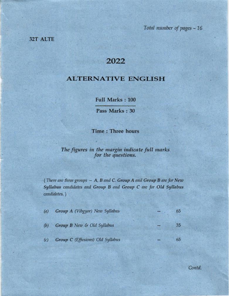 AHSEC HS 2nd Year Question Paper 2022 English Alternative - Page 1