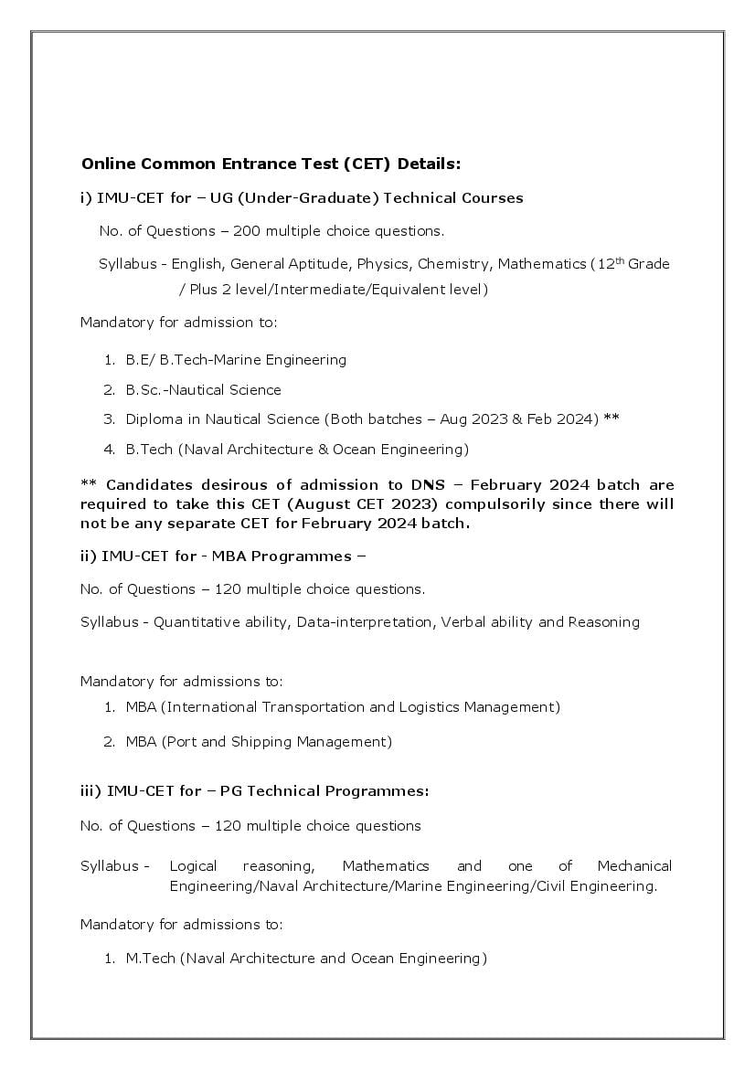 IMU CET 2024 Syllabus (PDF) AglaSem Admission