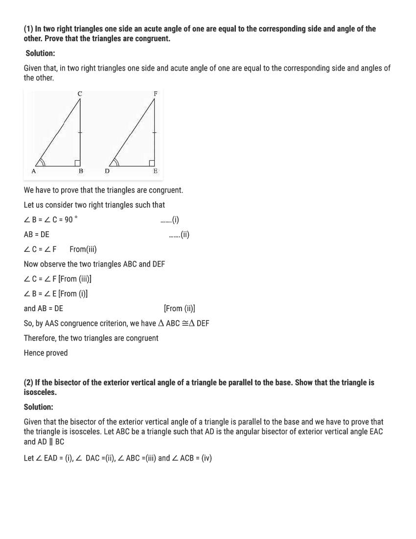 RD Sharma Solutions Class 9 Chapter 10 Congruent Triangles Excercise 10.3 - Page 1