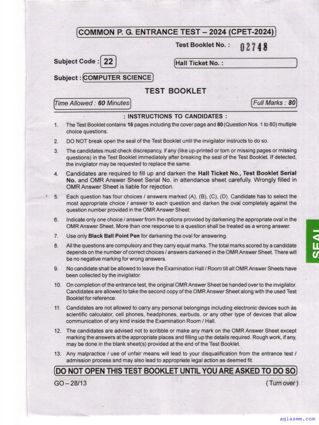 Odisha CPET 2024 Question Paper Computer Science - Page 1 of 16