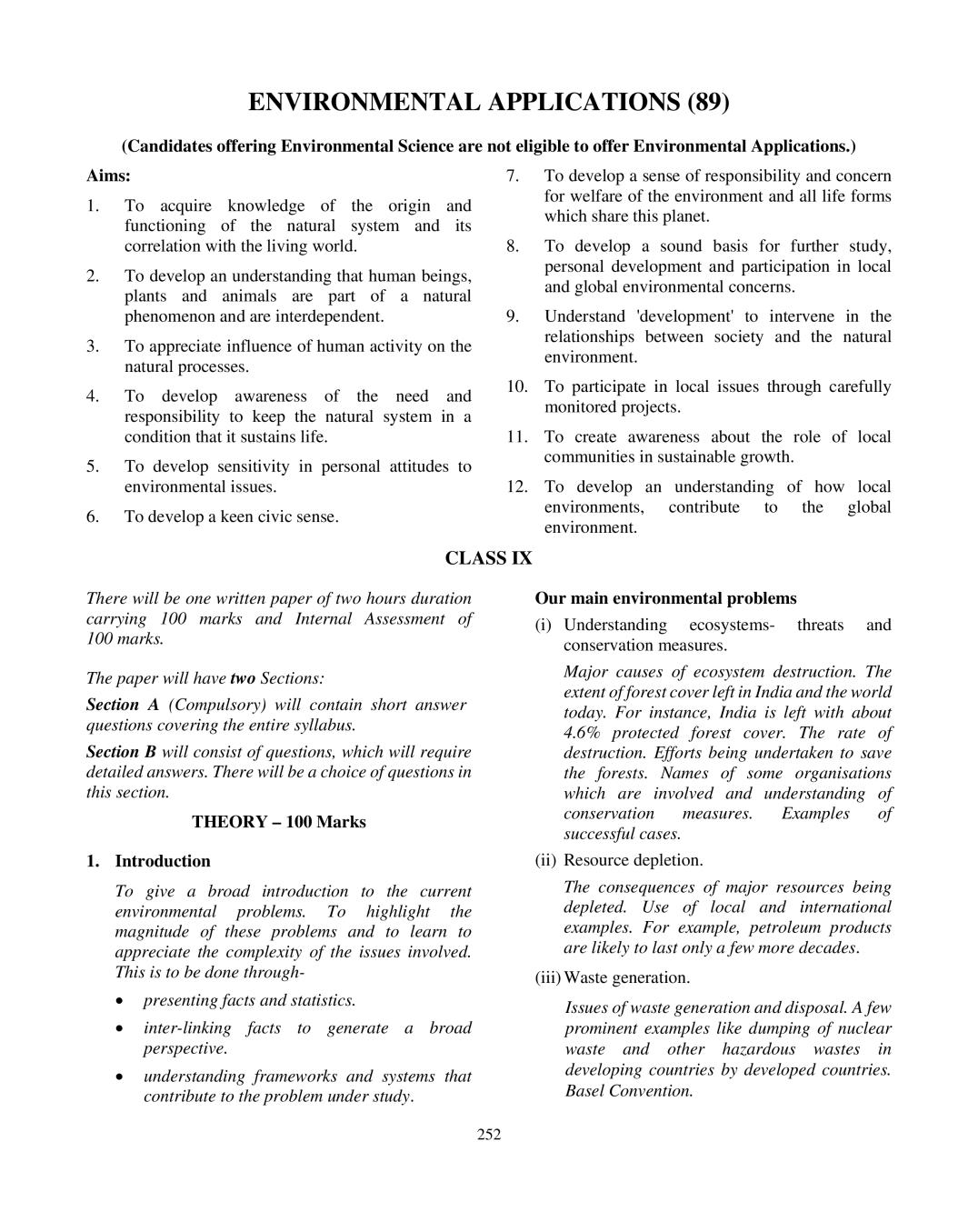 ICSE Class 10 Environmental Applications Syllabus 2021 - Page 1