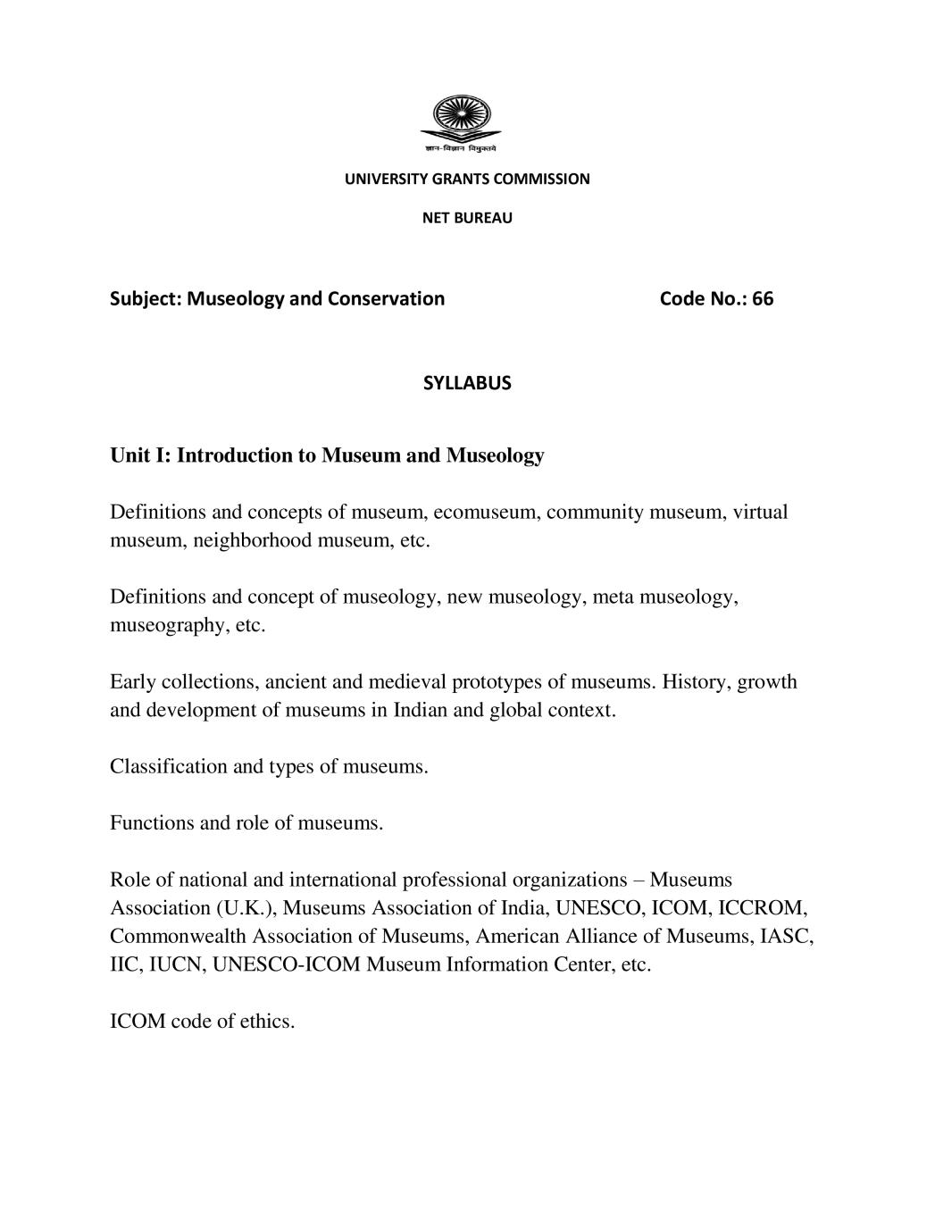 UGC NET Syllabus for Museology and Conservation 2020 - Page 1