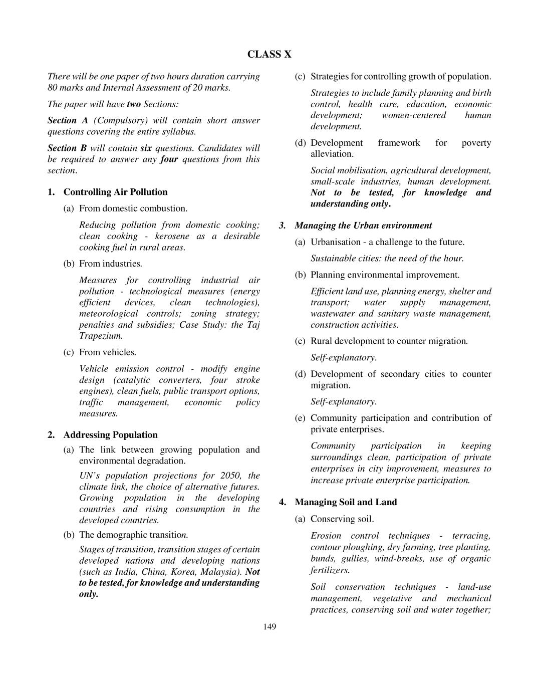 ICSE Environmental Science Syllabus 2020 2021 for Class 9, Class 10