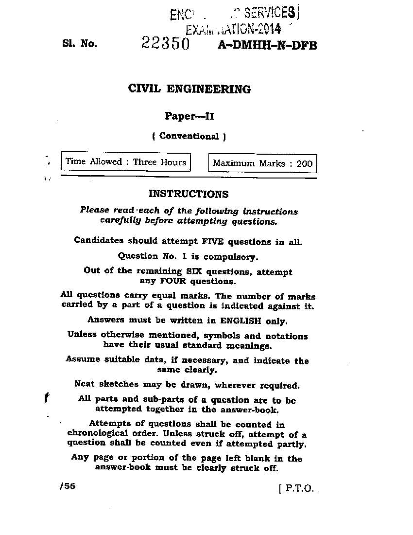 UPSC IES 2014 (Mains) Question Paper for Civil Engineering Paper - II - Page 1