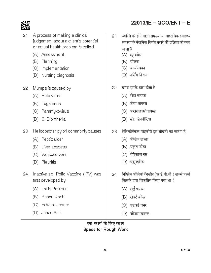 CG Post Basic B.Sc Nursing 2021 Question Paper PDF with Answer Key