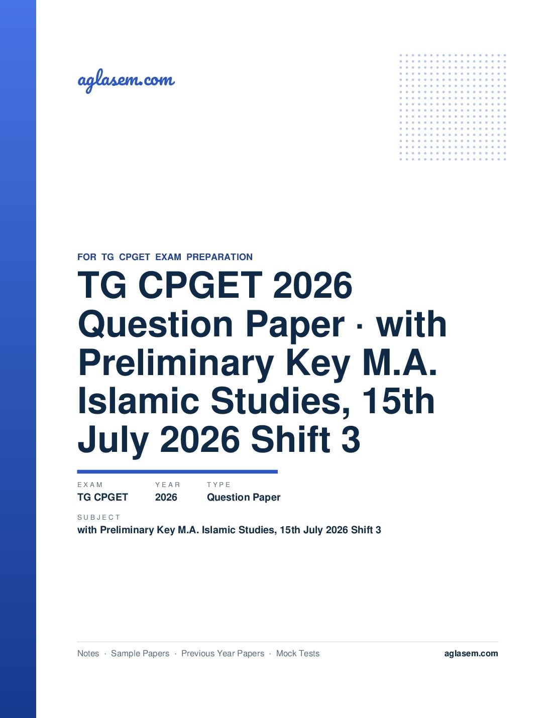 TG CPGET 2026 Question Paper with Preliminary Key M.A. Islamic Studies, 15th July 2026 Shift 3 - Page 1 of 42