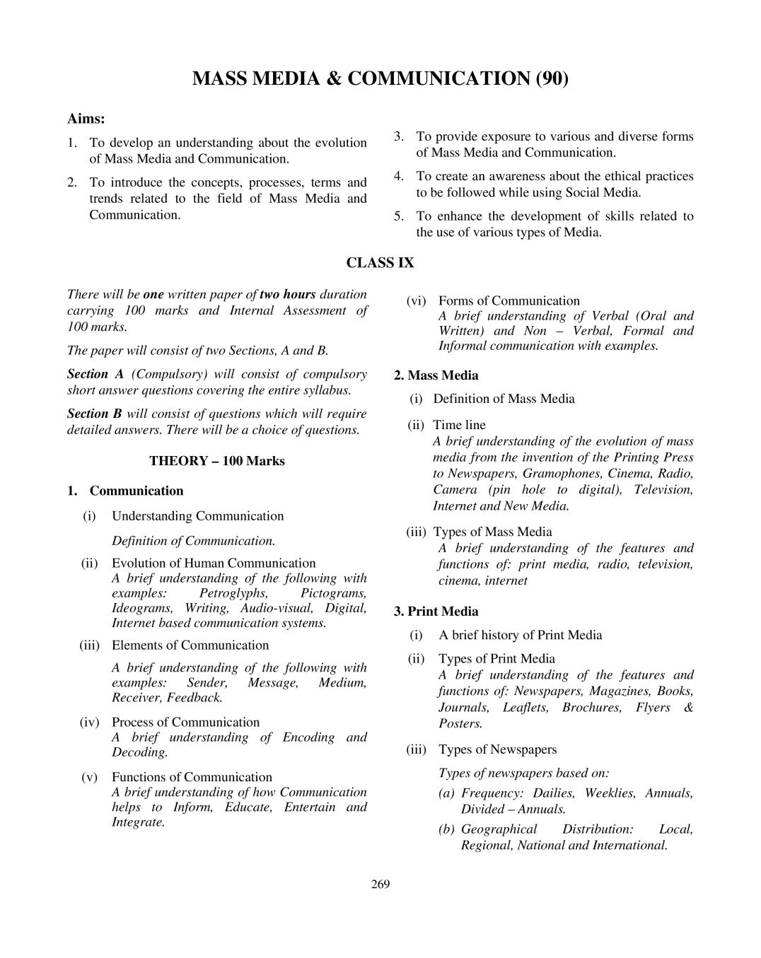 ICSE Class 10 Mass Media and Communication Syllabus 2021 - Page 1 of 6