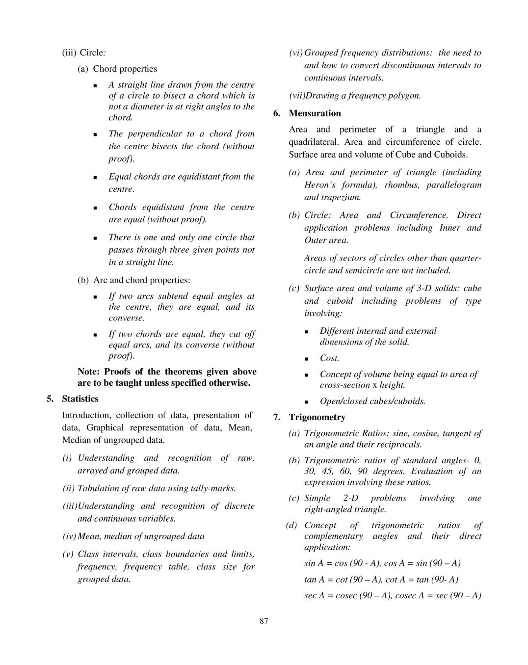 ICSE Mathematics Syllabus 2020 - 2021 for Class 9, Class 10 | AglaSem ...