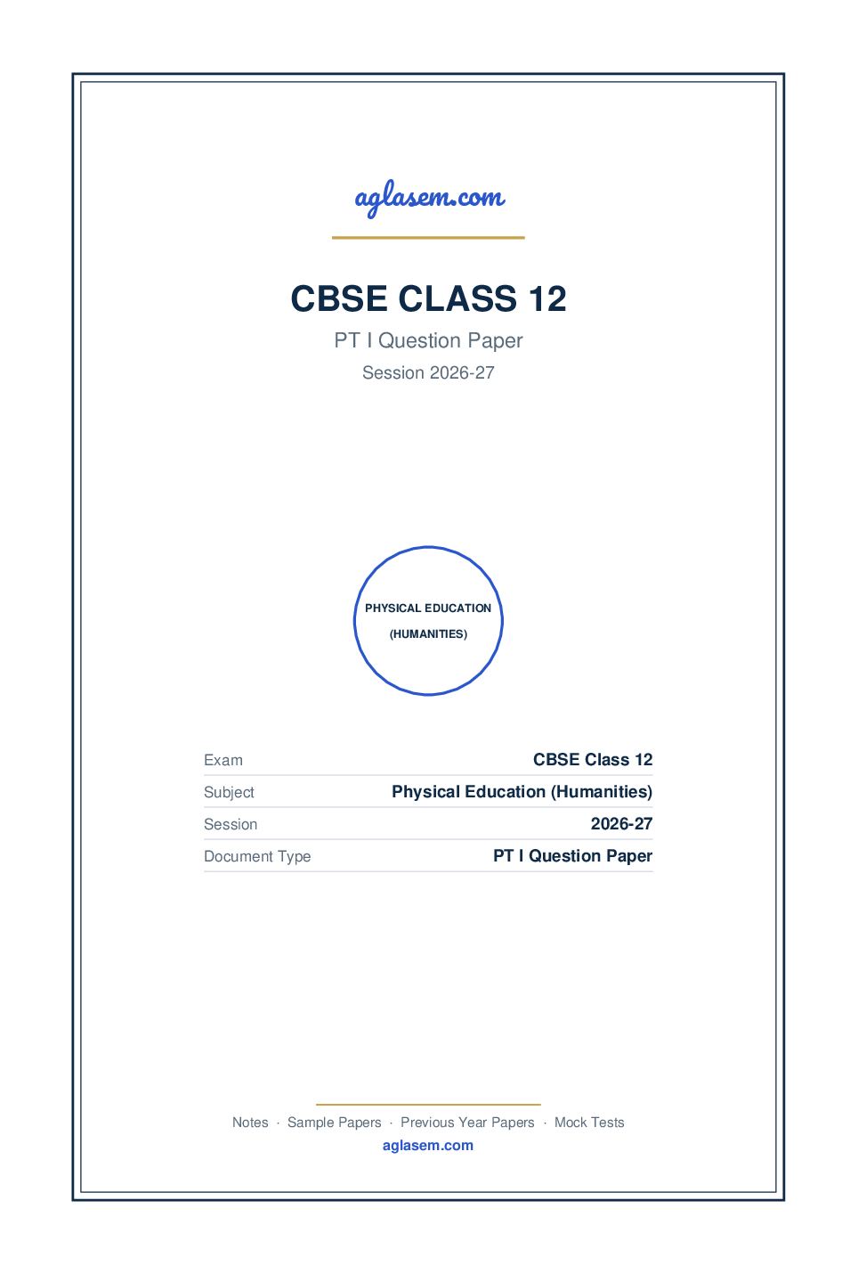Class 12 PT I Question Paper 2026-27 Physical Education (Humanities) - Page 1 of 3