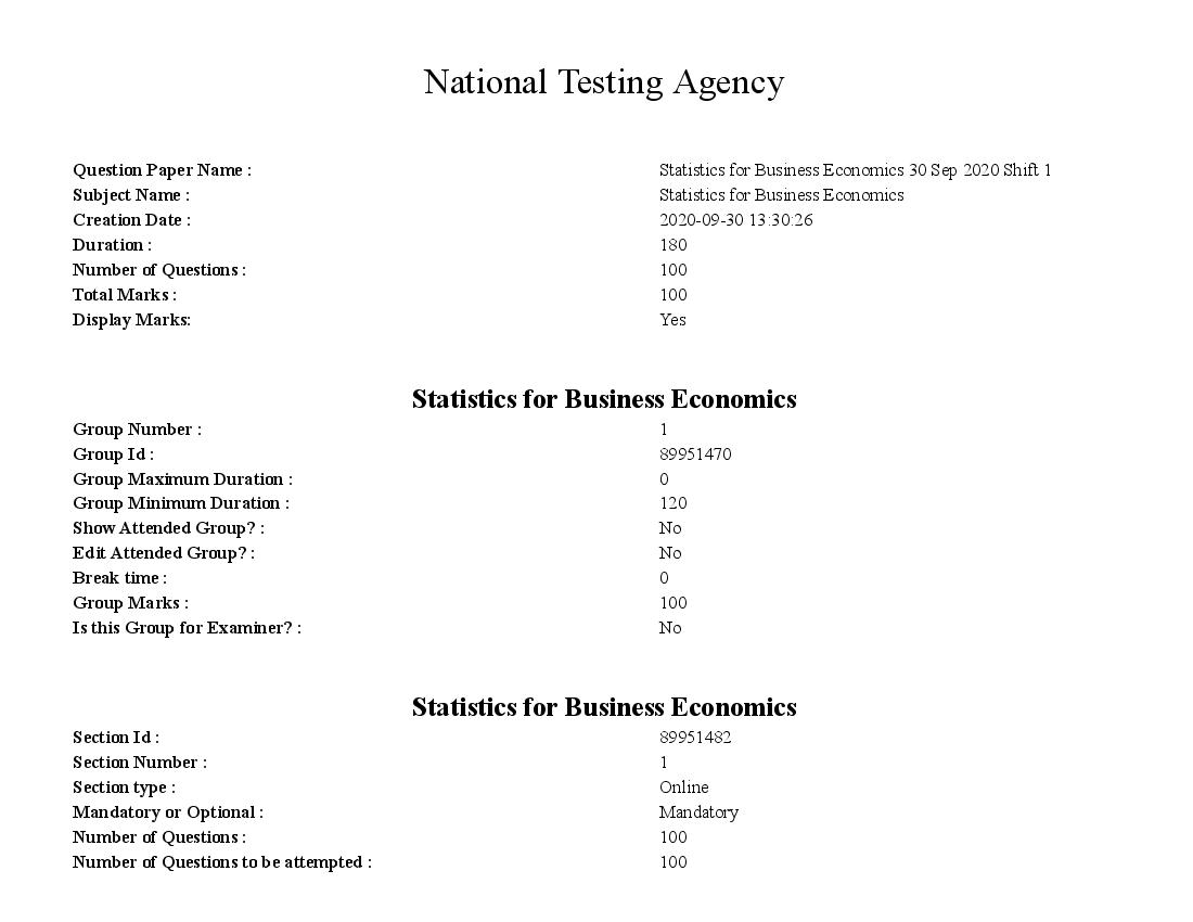 SWAYAM 2020 Question Paper Statistics for Business Economics - Page 1 of 51