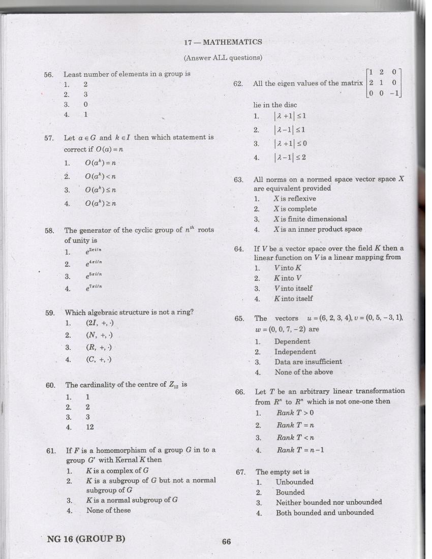 TANCET 2016 Question Paper for Mathematics - Page 1
