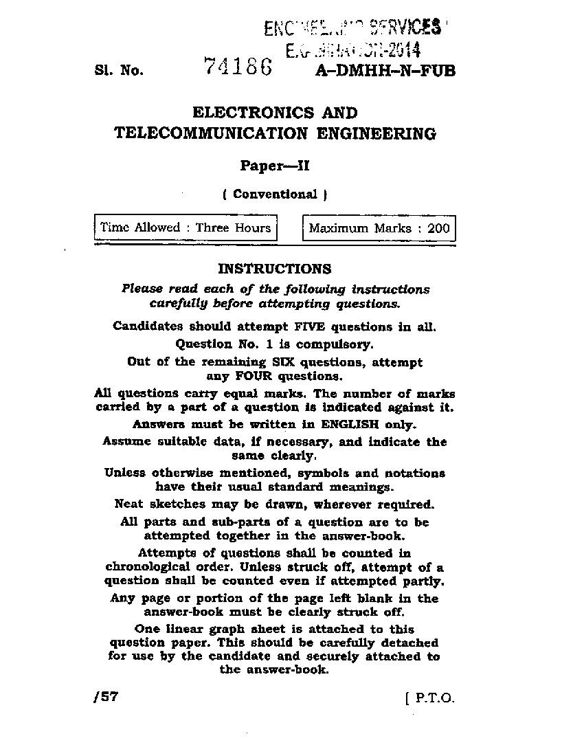 UPSC IES 2014 (Mains) Question Paper for Electronics & Telecommunication Engineering Paper - II - Page 1