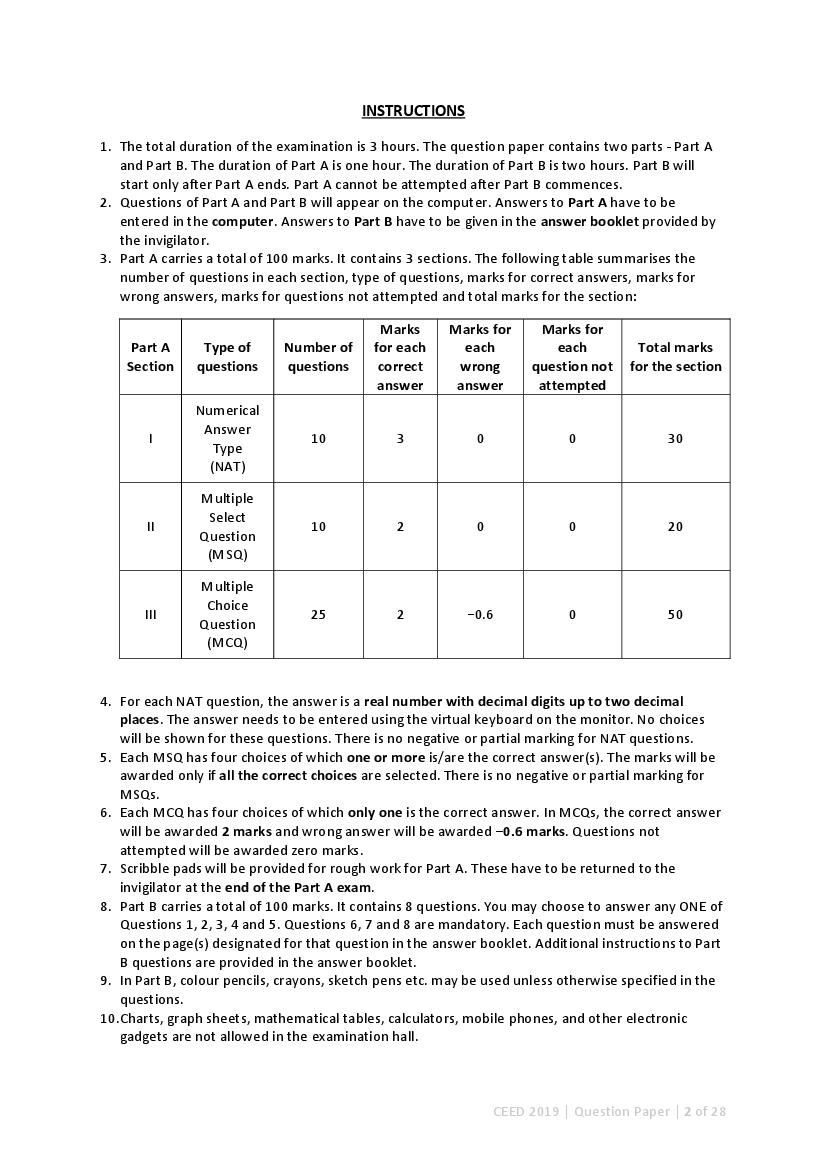 CEED 2019 Question Paper and Final Answer Key PDF