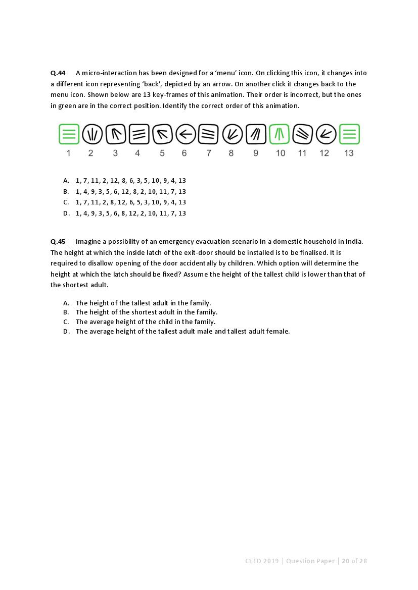 CEED 2019 Question Paper and Final Answer Key PDF