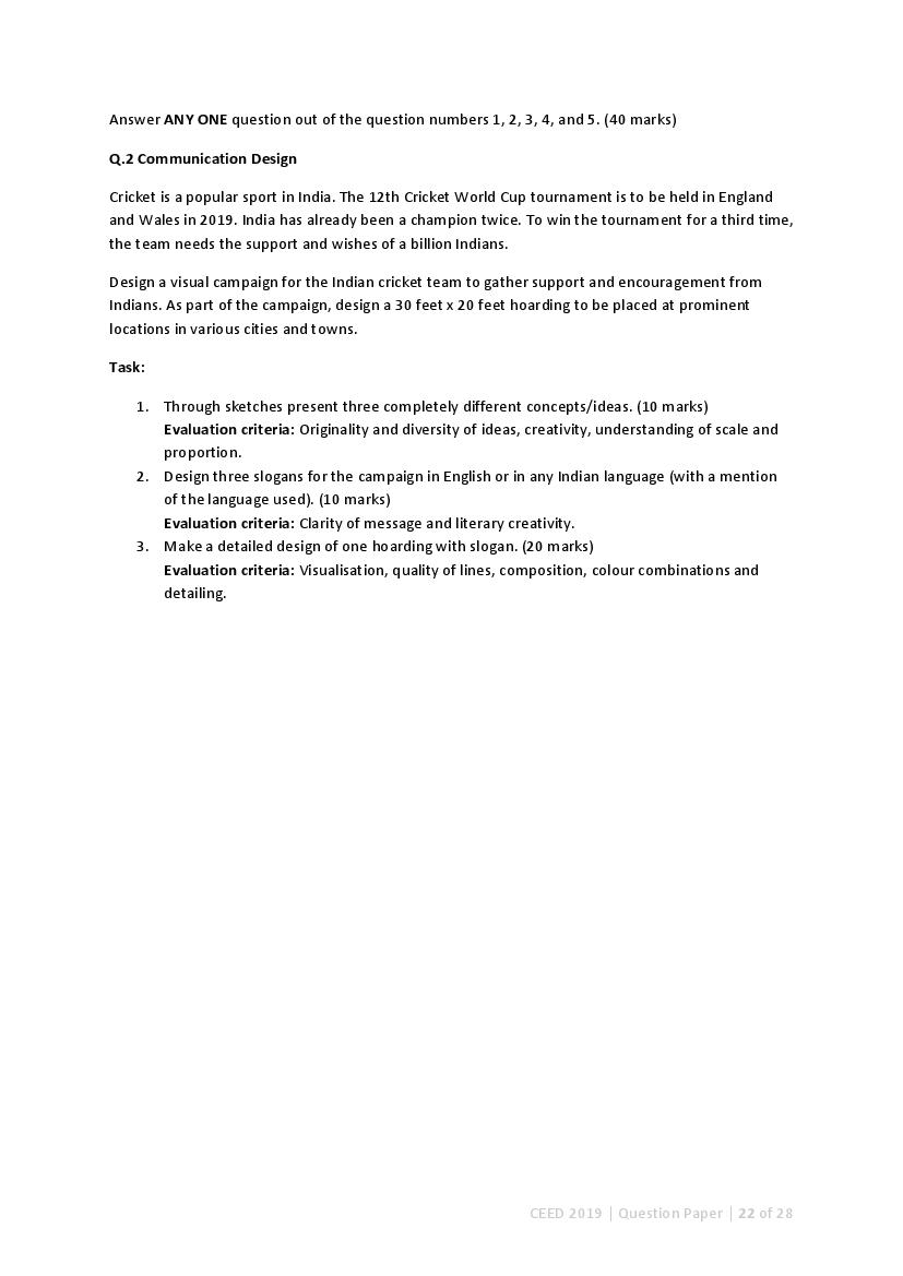 CEED 2019 Question Paper and Final Answer Key PDF