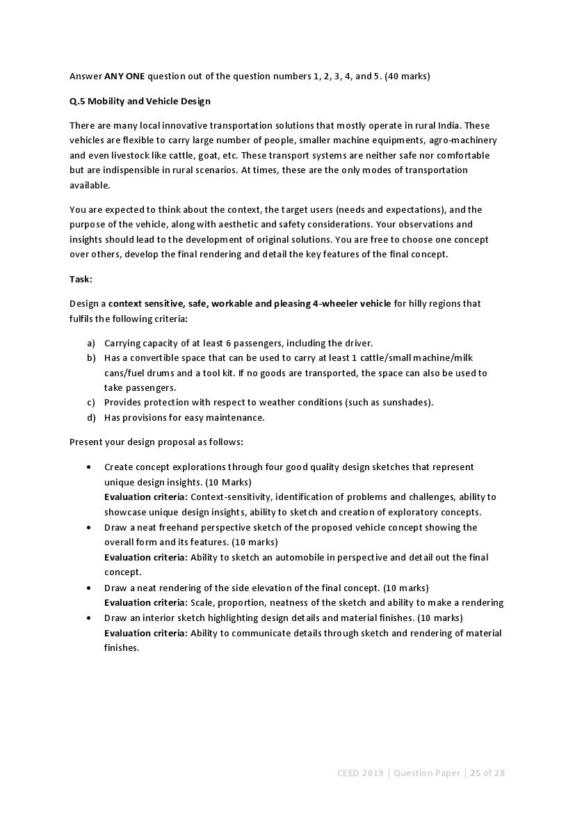 CEED 2019 Question Paper and Final Answer Key PDF
