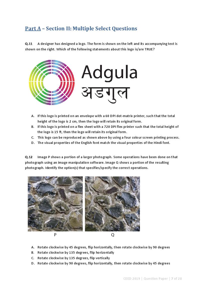 CEED 2019 Question Paper and Final Answer Key PDF