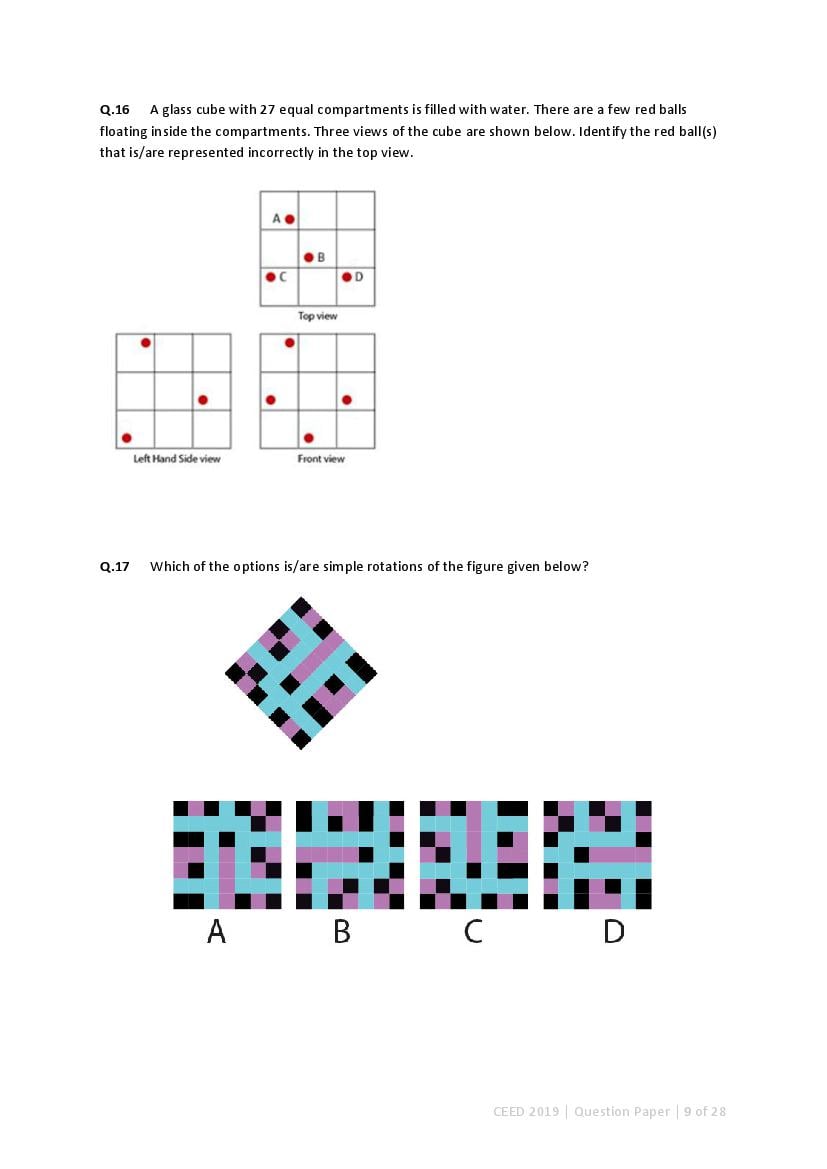 CEED 2019 Question Paper and Final Answer Key PDF