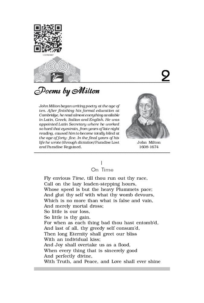 NCERT Book Class 12 English (kaleidoscope) Poetry 2 Poems by Milton - Page 1