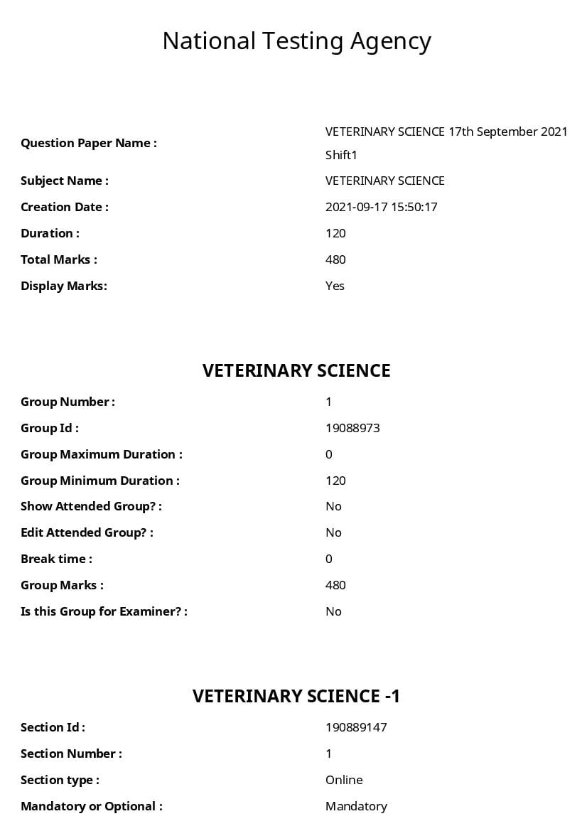 ICAR AIEEA PG 2021 Question Paper Veterinary Sciences - Page 1