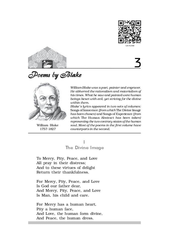 NCERT Book Class 12 English (kaleidoscope) Poetry 3 Poems by Blake - Page 1